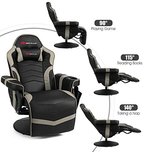Goplus Massage Gaming Chair, Racing Recliner with Footrest, PU Leather N121