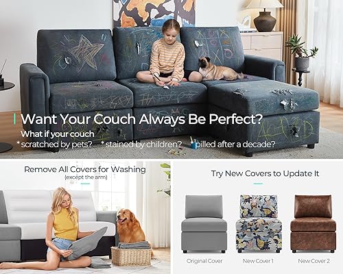 LINSY HOME Modular U Shaped Sectional Sofa with Storage, Blue M8981