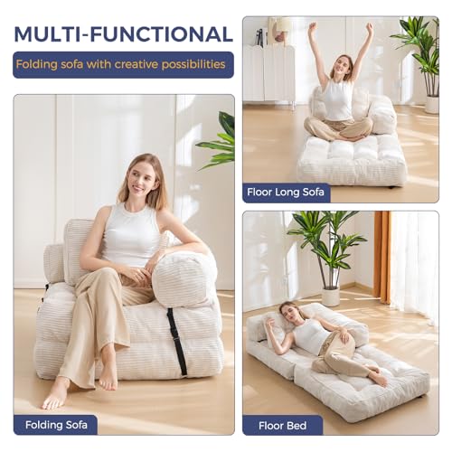 MAXYOYO Folding Sofa Bed L-Shaped Convertible Sleeper Couch with Pillow, Dark Grey X9070