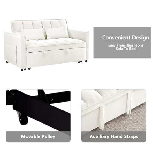 3 in 1 Convertible Sleeper Sofa Bed Futon with Adjustable Backrest, Velvet, Black Q74350