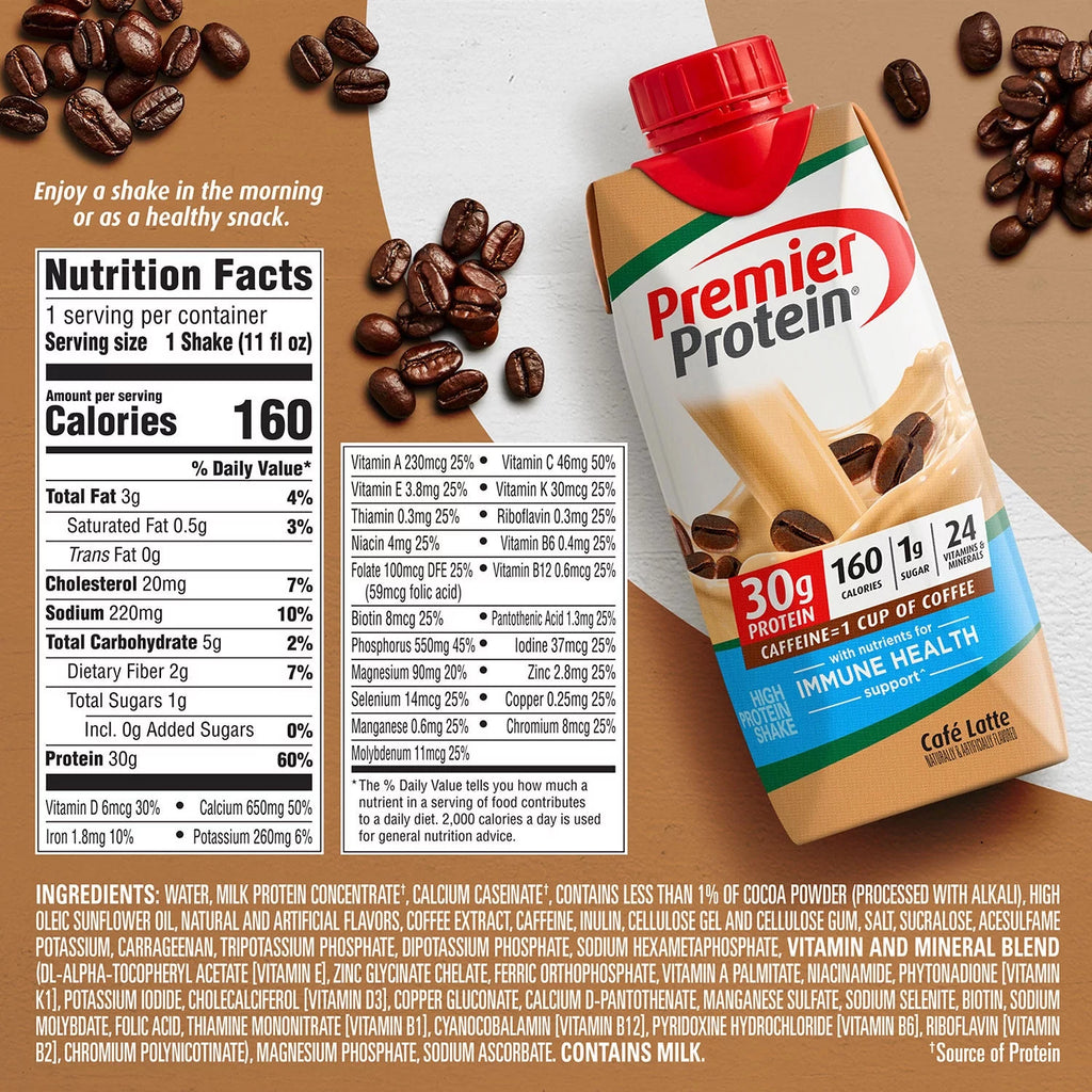 Premier Protein Café Latte High Protein Shake, 11 fl oz, 15 Pack N7345