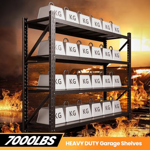 Heavy Duty Garage Shelving 4-Tier Steel Storage Rack, 7000LBS, Black V2195
