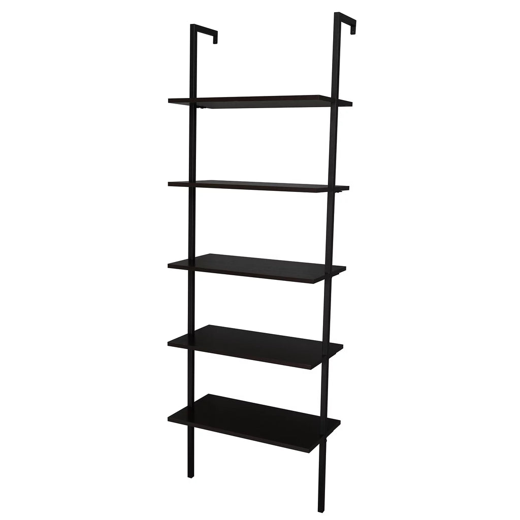 5-Shelf Wood Ladder Bookcase with Metal Frame, Dark Walnut U3309