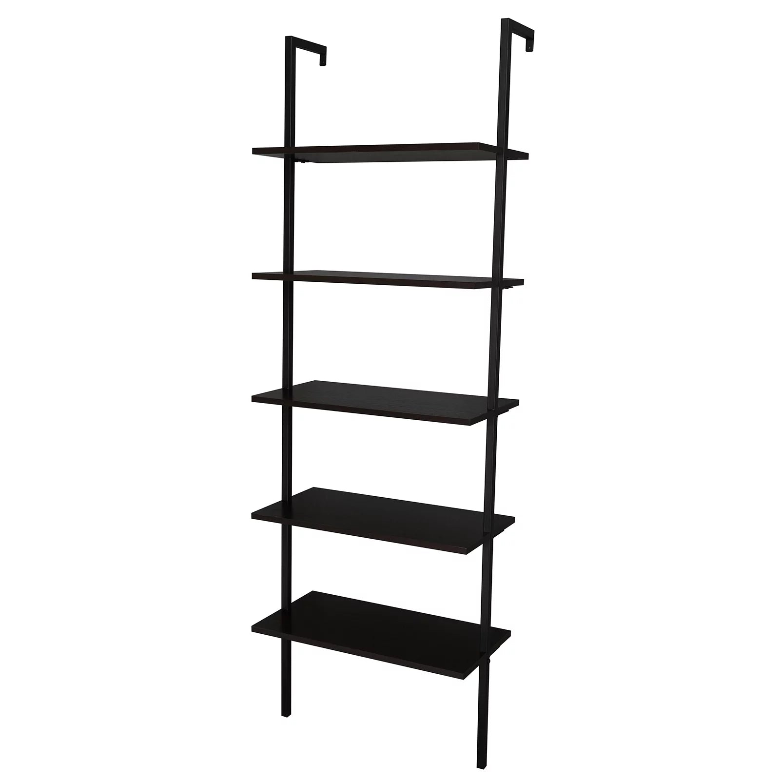 5-Shelf Wood Ladder Bookcase with Metal Frame, Dark Walnut U3309