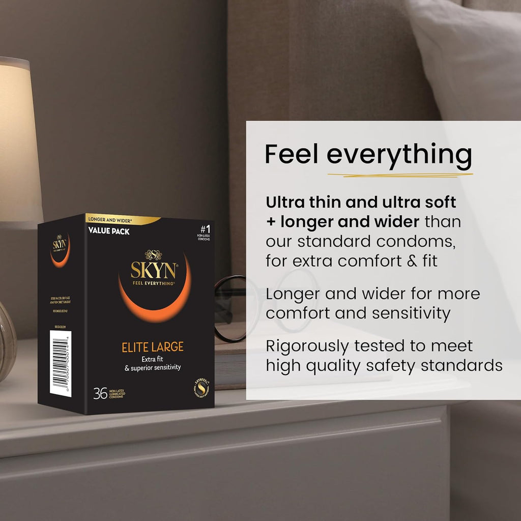 TROJAN Magnum BareSkin Large 24 Count and SKYN Elite Large Non-Latex 36 Count Condoms W799
