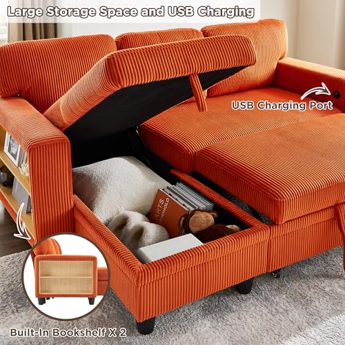 RedLemon 80” L-Shaped Sleeper Sofa Bed with Storage Chaise, Beige B354