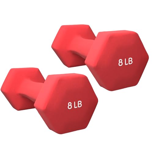 Neoprene Coated Dumbbell Hand Weight Pairs – Versatile Dumbbell Set for Exercise & Fitness, Home Gym Equipment – Non-Slip, Color-Coded Hex Shaped Free Weights for Men and Women, 2LB, 4LB, 6LB, 8LB Pounds