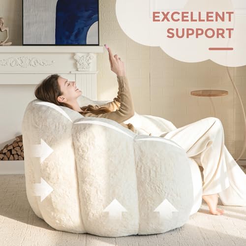 MAXYOYO Floral Shaped Bean Bag Sofa for Adults, Faux Fur, Beige M8911