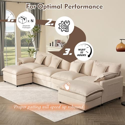 U Shaped Modular Sectional Sofa with Ottoman, Chenille, Black P2121