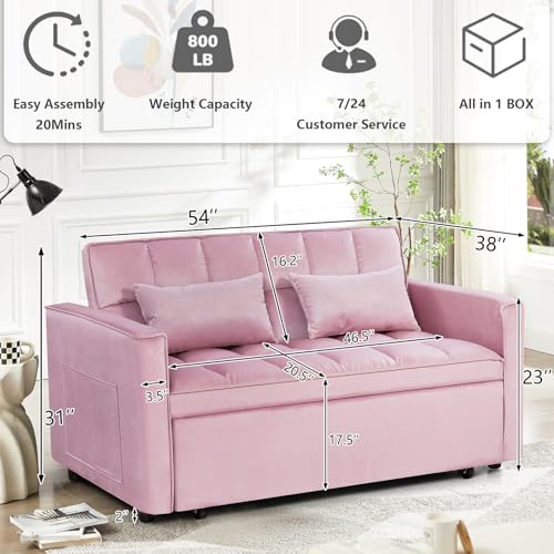 3 in 1 Convertible Sleeper Sofa Bed Futon with Adjustable Backrest, Velvet, Black Q74350