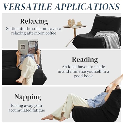 Bean Bag Chair for Adults Suede Microfiber Fireside Floor Chair 3-Seater Beige F151744
