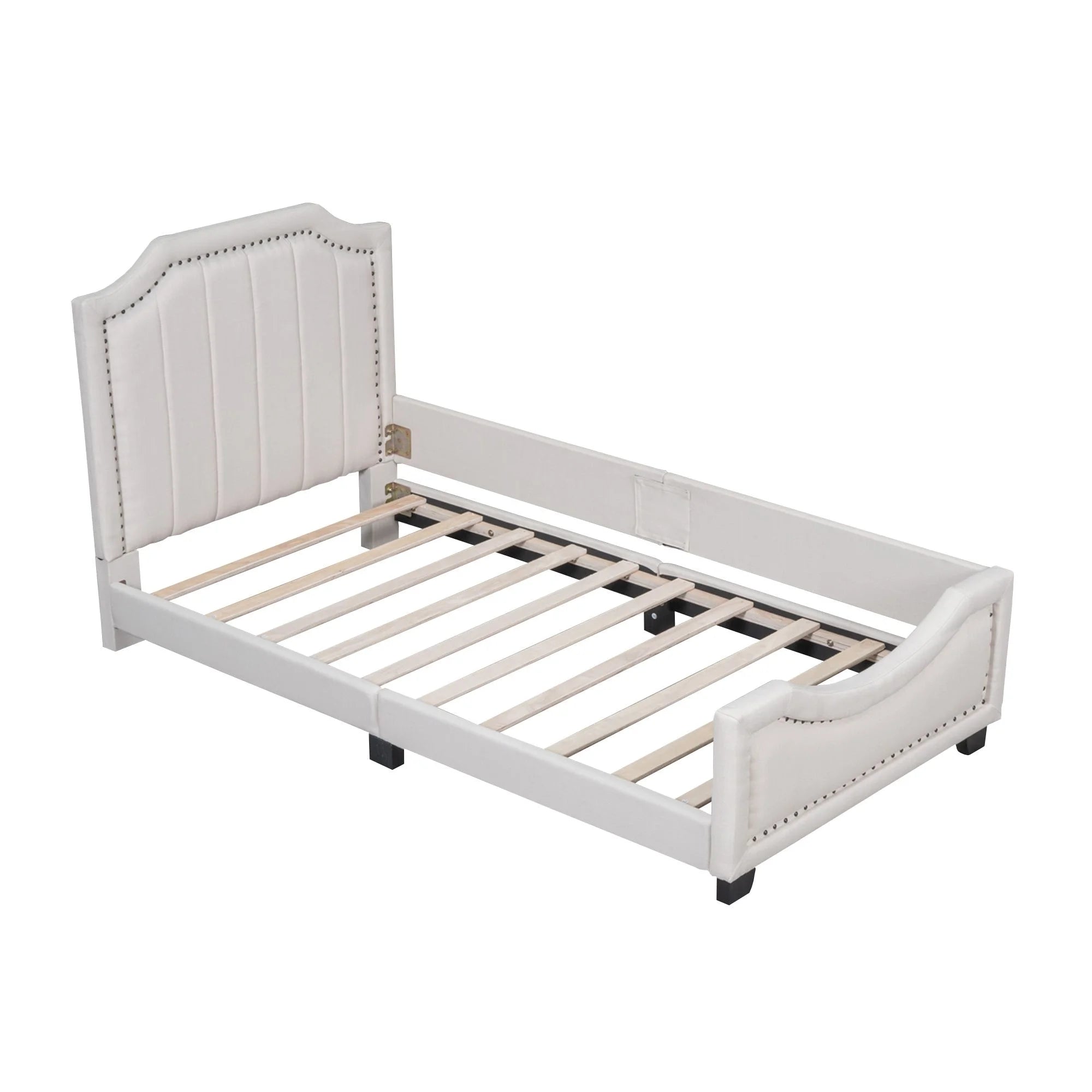 Twin Upholstered Platform Bed with Nailhead Trim and Storage M24169