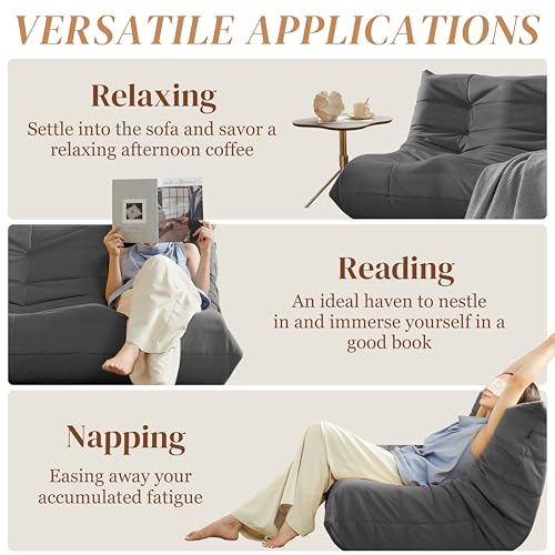 Bean Bag Chair for Adults Suede Microfiber Fireside Floor Chair 3-Seater Beige F151744