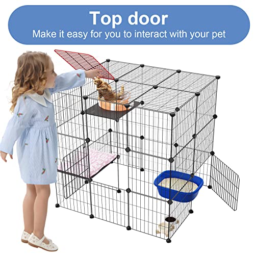 3-Tier Cat Cage Indoor Enclosure DIY Catio Detachable Metal Wire Kennel Large N50131