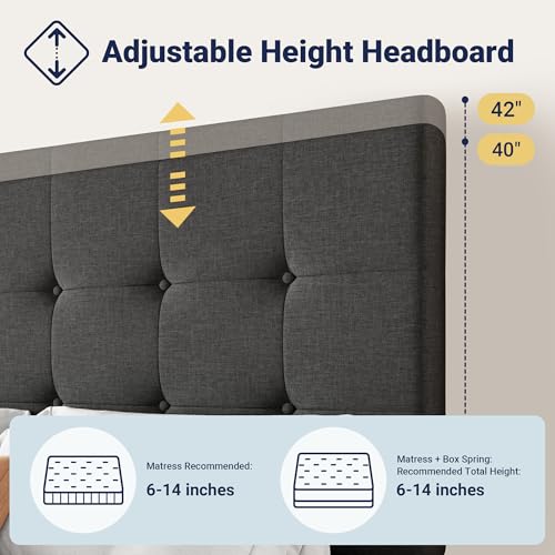 Allewie Upholstered Queen Platform Bed Frame with 4 Drawers and Headboard, Light Grey A922