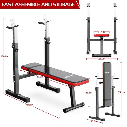 Adjustable Weight Bench with Squat Rack Folding Dip Station for Home Gym M703