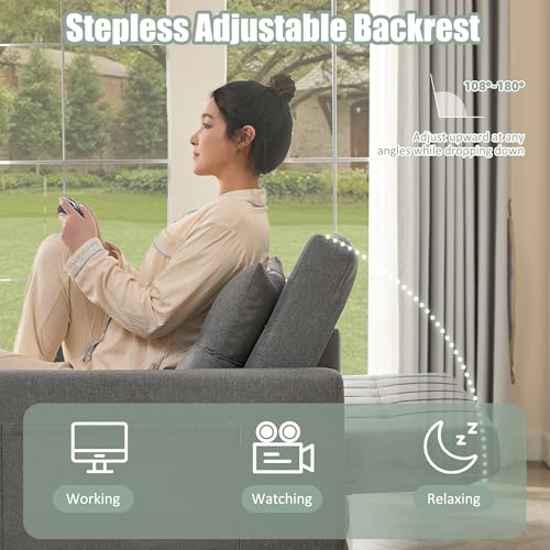 52" Sleeper Sofa with Pull-Out Bed, 3-in-1 Convertible, Linen, Light Gray E80103