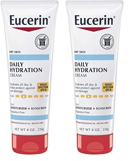 Eucerin Daily Hydration Broad Spectrum SPF 30 Sunscreen Body Cream for Dry Skin, 8 Oz Tube (Pack of 2)