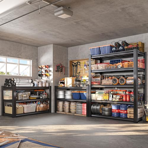 REIBII 3010LBS Storage Shelves 72" H Heavy Duty Metal 5 Tier Adjustable Shelving, Black B7978