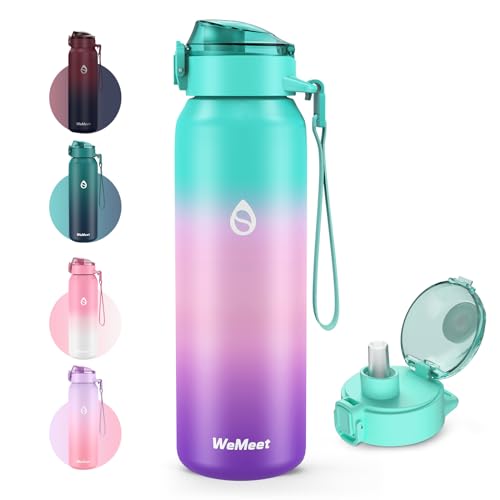 32oz Water Bottle with Removable Straw and Spout Lid Two Ways to Drink, 18/10 Stainless Steel Insulated Water Bottle, BPA-Free, Leak Proof, Double wall, for Sports, Gym