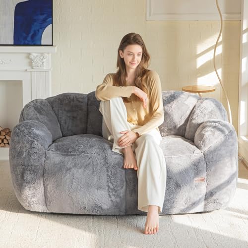 MAXYOYO Floral Shaped Bean Bag Sofa for Adults, Faux Fur, Beige M8911