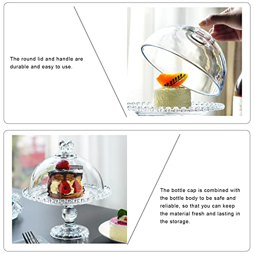 7" Crystal Cake Plate with Dome, Glass Serving Platter with Lid R996