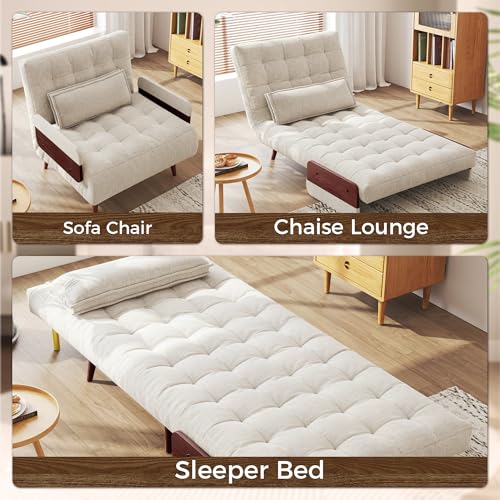 Convertible Chair Bed Sleeper for Adults with Wooden Arms, Linen G638