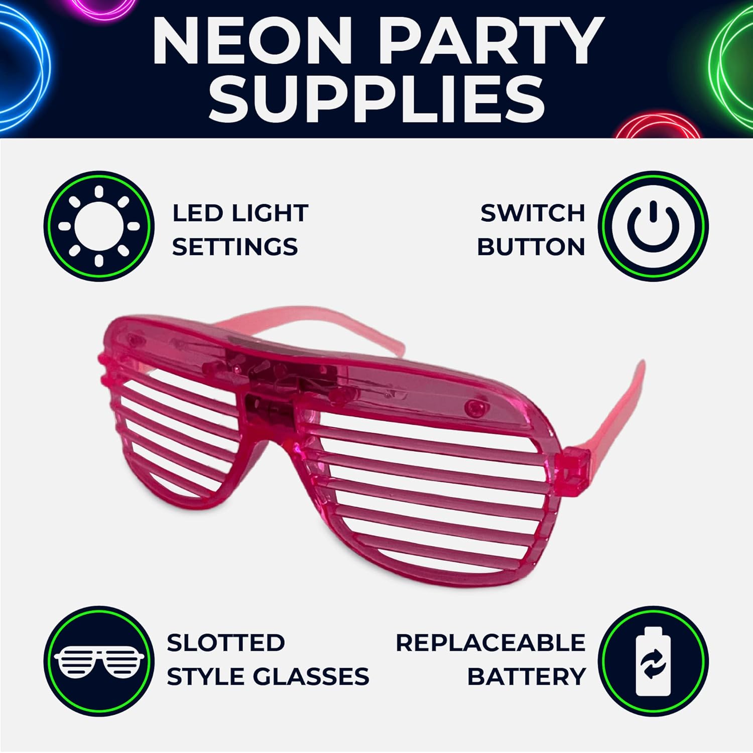 Toysery Neon LED Glasses Party Pack of 25 Glow in the Dark M751
