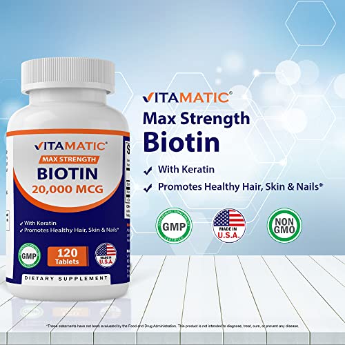Vitamatic High Potency Biotin 20000 mcg with Keratin, 120 Vegetarian Tablets V10965