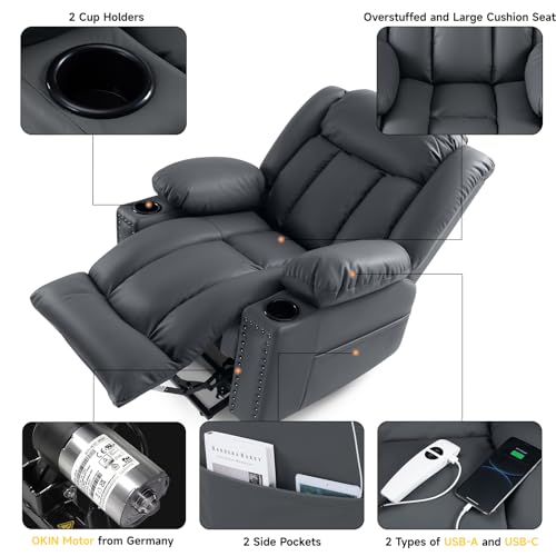 Large Power Lift Chair Recliner for Elderly with Heat and Massage, Dark Brown W500