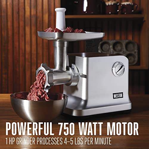 Weston Electric Meat Grinder & Sausage Stuffer, 750 Watt, Stainless Steel Plates Z3185