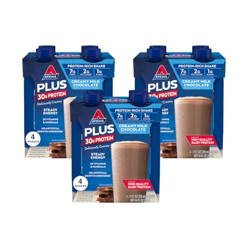 Atkins Creamy Milk Chocolate PLUS Protein Shake, 30g Protein, 12 Count Z1448
