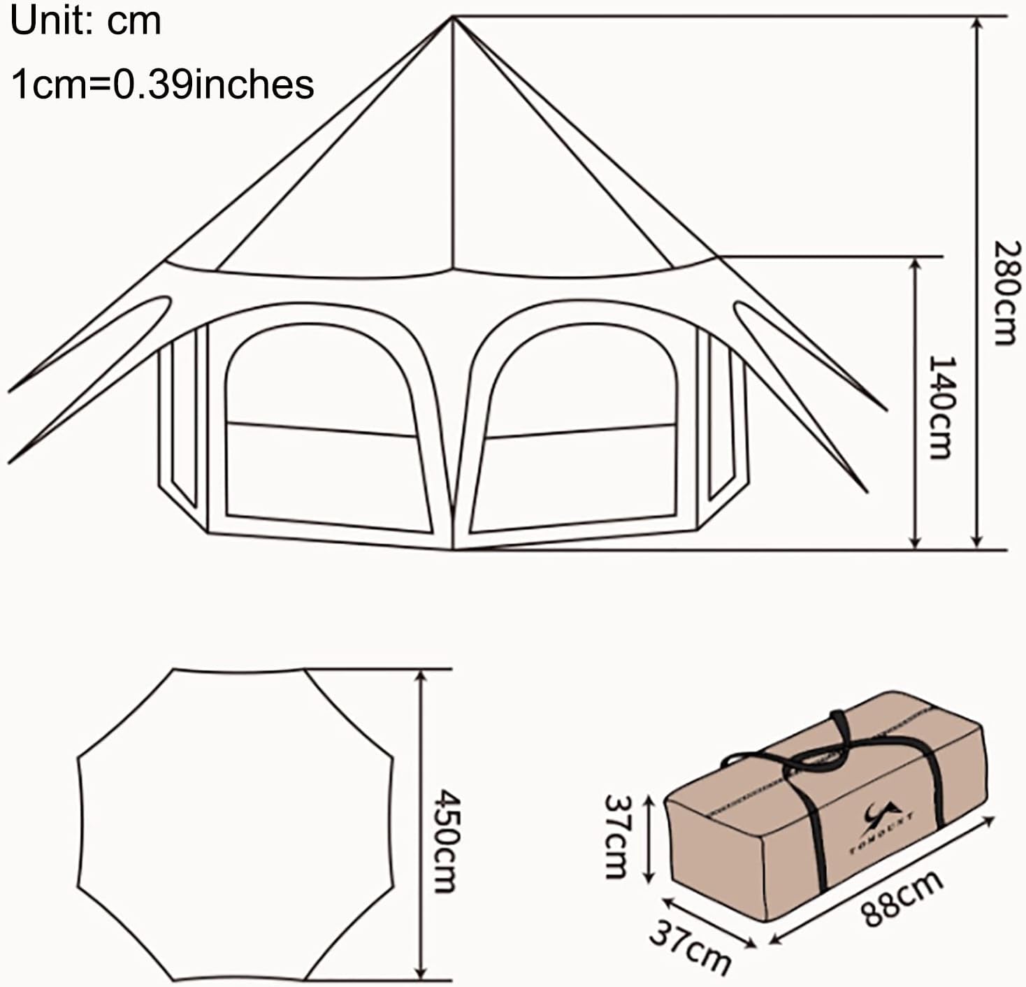 Outdoor Waterproof Cotton Canvas Bell Tent 4 Season for 8-10 Person Camping with Stove Jack Beige A426564