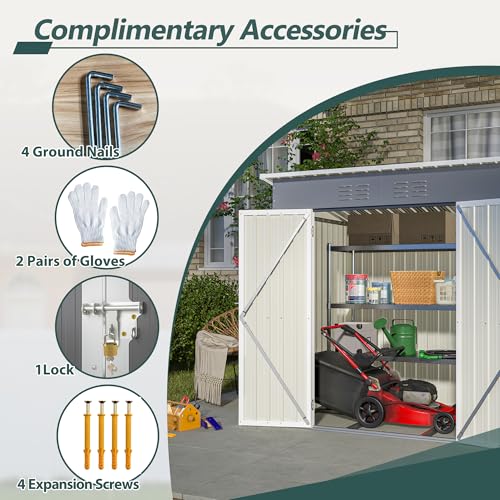 Outdoor Storage Shed 6x4 Ft, Heavy-Duty Resin Tool Shed with Lockable Doors Z7258