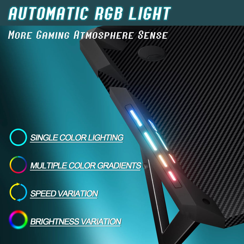 HLDIRECT 55 Inch Gaming Desk with LED Lights, Carbon Fibre Surface, Black A69190