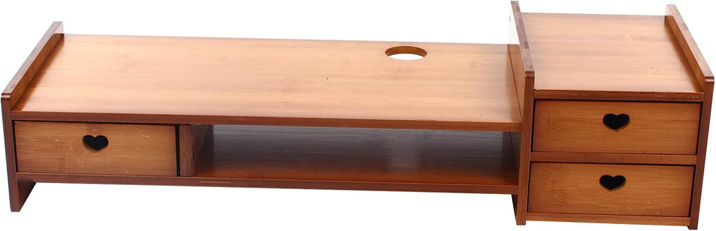 Bamboo Monitor Stand Riser with 3 Drawers, Retro Brown Q103172