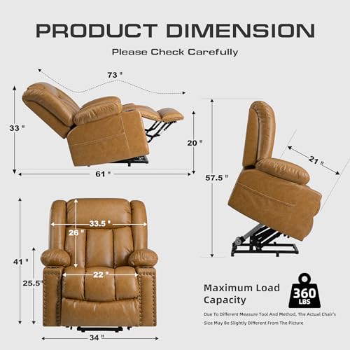 Large Power Lift Chair Recliner for Elderly with Heat and Massage, Dark Brown W500