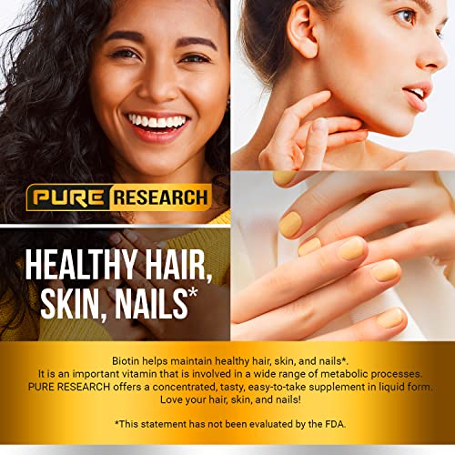 PURE RESEARCH Biotin & Collagen 60,000mcg Hair Growth Liquid Drops, 4 Fl Oz I1854