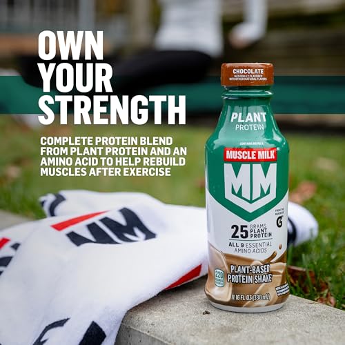 Muscle Milk Plant Based Protein Shake, Vanilla Caramel, 11.16 Fl Oz, 12 Pack C445