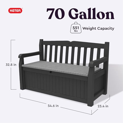 Keter Solana 70 Gallon Storage Bench Deck Box, Graphite S75770