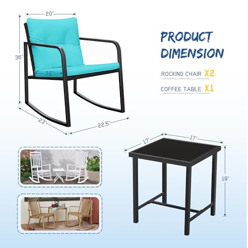 Greesum 3-Piece Rocking Wicker Bistro Set with Glass Coffee Table, Beige T6480