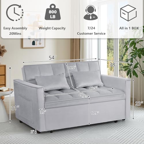 3 in 1 Convertible Sleeper Sofa Bed Futon with Adjustable Backrest, Velvet, Black Q74350