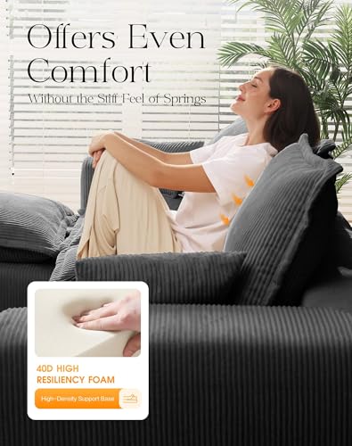 Comfy Cloud Couch with L-Shape Chaise, Modular Sectional Sofa in a Box, Soft Corduroy, Black U67688