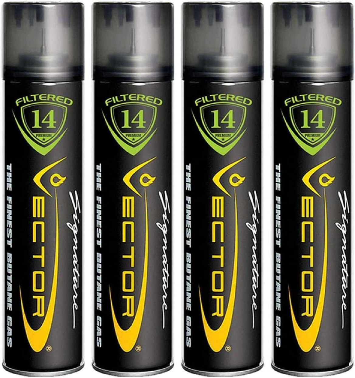 Vector 14x Filtered Premium Refined Fuel Butane Gas Refill (320mL) 4 Cans