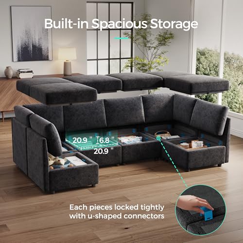 LINSY HOME Modular U Shaped Sectional Sofa with Storage, Blue M8981