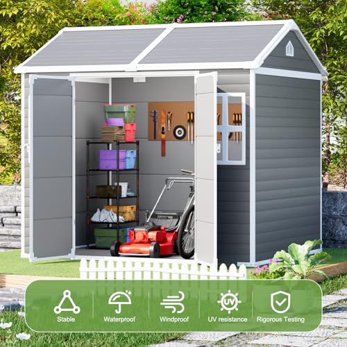 8x6x7 FT Resin Storage Shed, Waterproof Outdoor Tool Shed with Floor, Dove Grey C693740