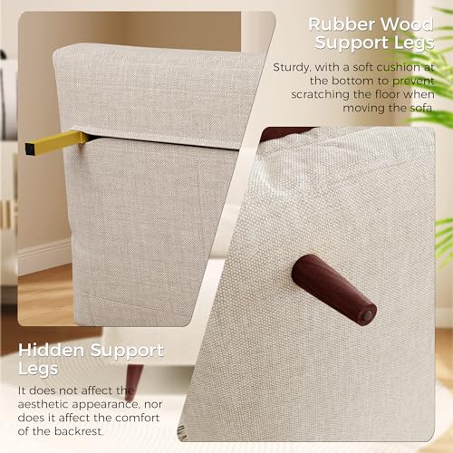 Convertible Chair Bed Sleeper for Adults with Wooden Arms, Linen G638