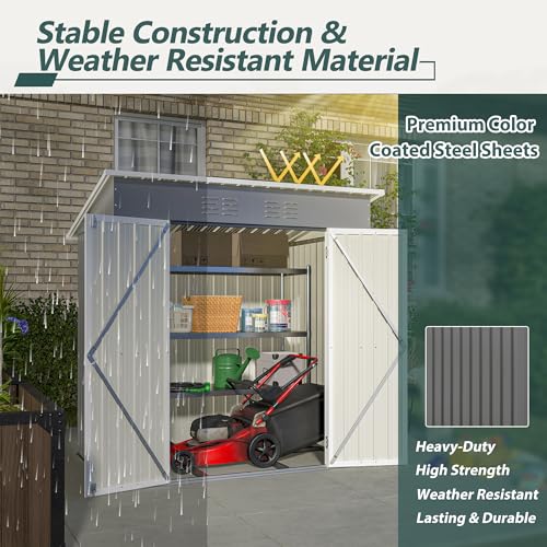 Outdoor Storage Shed 6x4 Ft, Heavy-Duty Resin Tool Shed with Lockable Doors Z7258