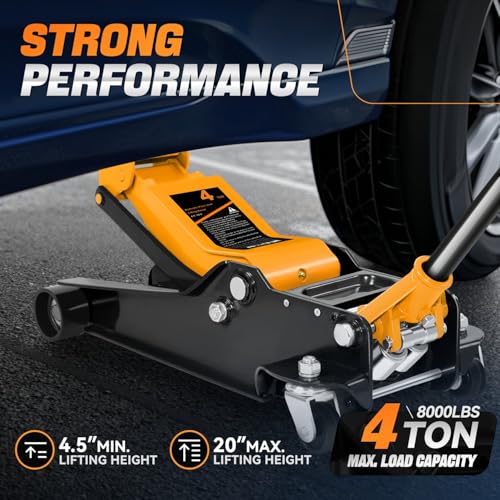 Auto Dynasty 4 Ton Low Profile Floor Jack, Heavy Duty Steel Hydraulic, Yellow B7990