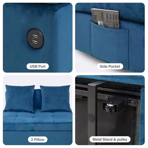 Velvet Convertible Sofa Bed Sleeper Chair with 2 Throw Pillows, Dark Grey U621331